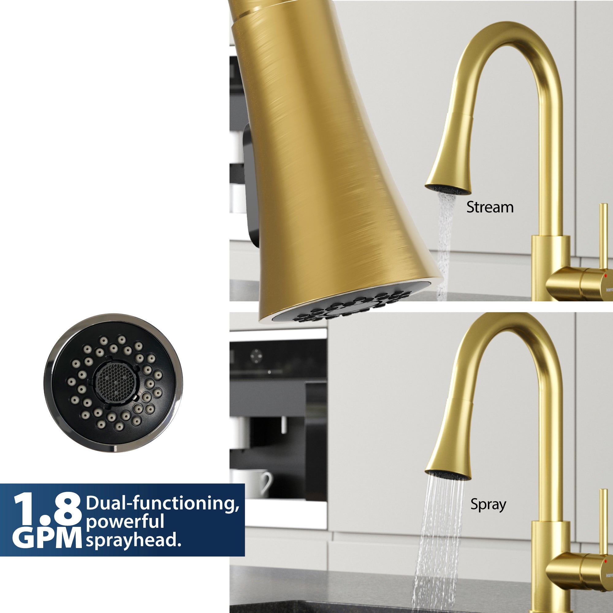 Karran Weybridge 1.8 GPM Single Lever Handle Lead-free Brass ADA Kitchen Faucet, Pull-Down Kitchen, Brushed Gold, KKF240BG