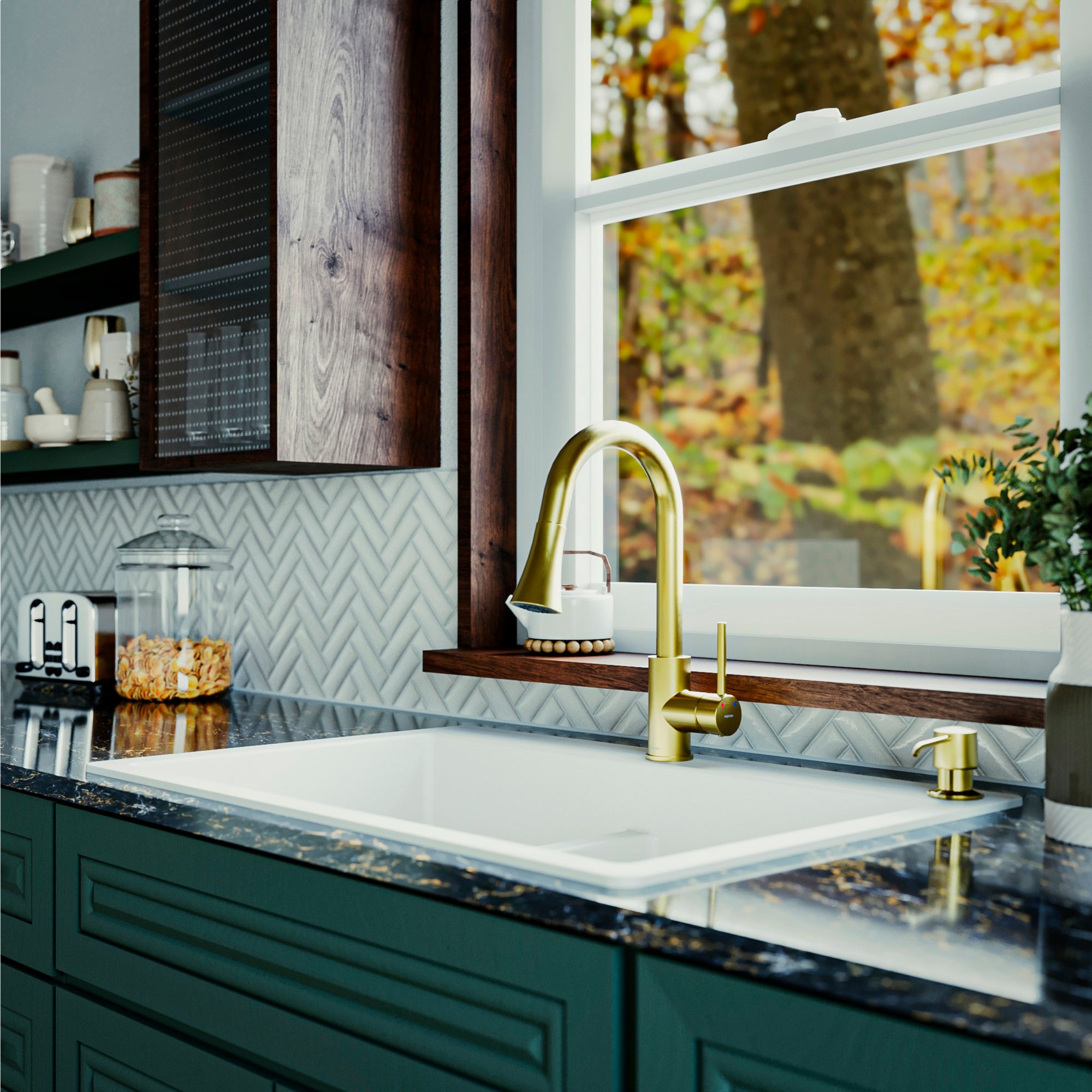 Karran Weybridge 1.8 GPM Single Lever Handle Lead-free Brass ADA Kitchen Faucet, Pull-Down Kitchen, Brushed Gold, KKF240BG
