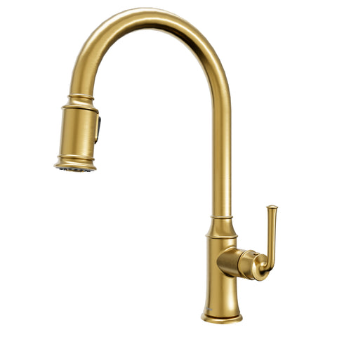 Karran Auburn 1.8 GPM Single Lever Handle Lead-free Brass ADA Kitchen Faucet, Pull-Down Kitchen, Brushed Gold, KKF310BG