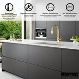 Karran Auburn 1.8 GPM Single Lever Handle Lead-free Brass ADA Kitchen Faucet, Pull-Down Kitchen, Brushed Gold, KKF310BG