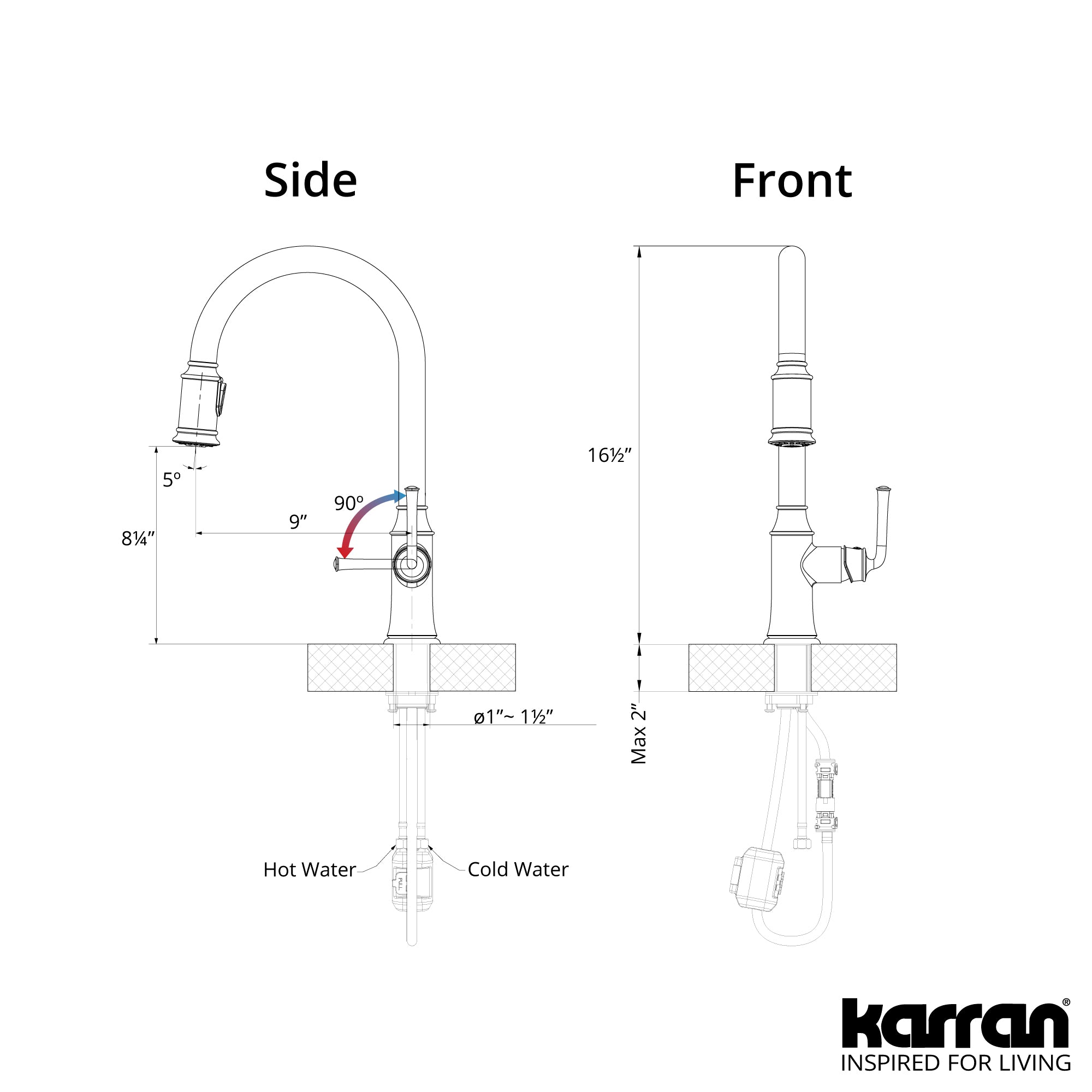 Karran Auburn 1.8 GPM Single Lever Handle Lead-free Brass ADA Kitchen Faucet, Pull-Down Kitchen, Brushed Gold, KKF310BG