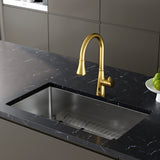 Karran Kadoma 1.8 GPM Single Lever Handle Lead-free Brass ADA Kitchen Faucet, Pull-Down Kitchen, Brushed Gold, KKF340BG
