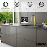 Karran Kadoma 1.8 GPM Single Lever Handle Lead-free Brass ADA Kitchen Faucet, Pull-Down Kitchen, Brushed Gold, KKF340BG