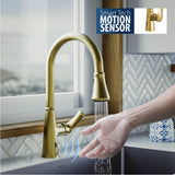 Karran Kadoma 1.8 GPM Single Lever Handle Lead-free Brass ADA Kitchen Faucet, Pull-Down Kitchen, Brushed Gold, KKF340BG