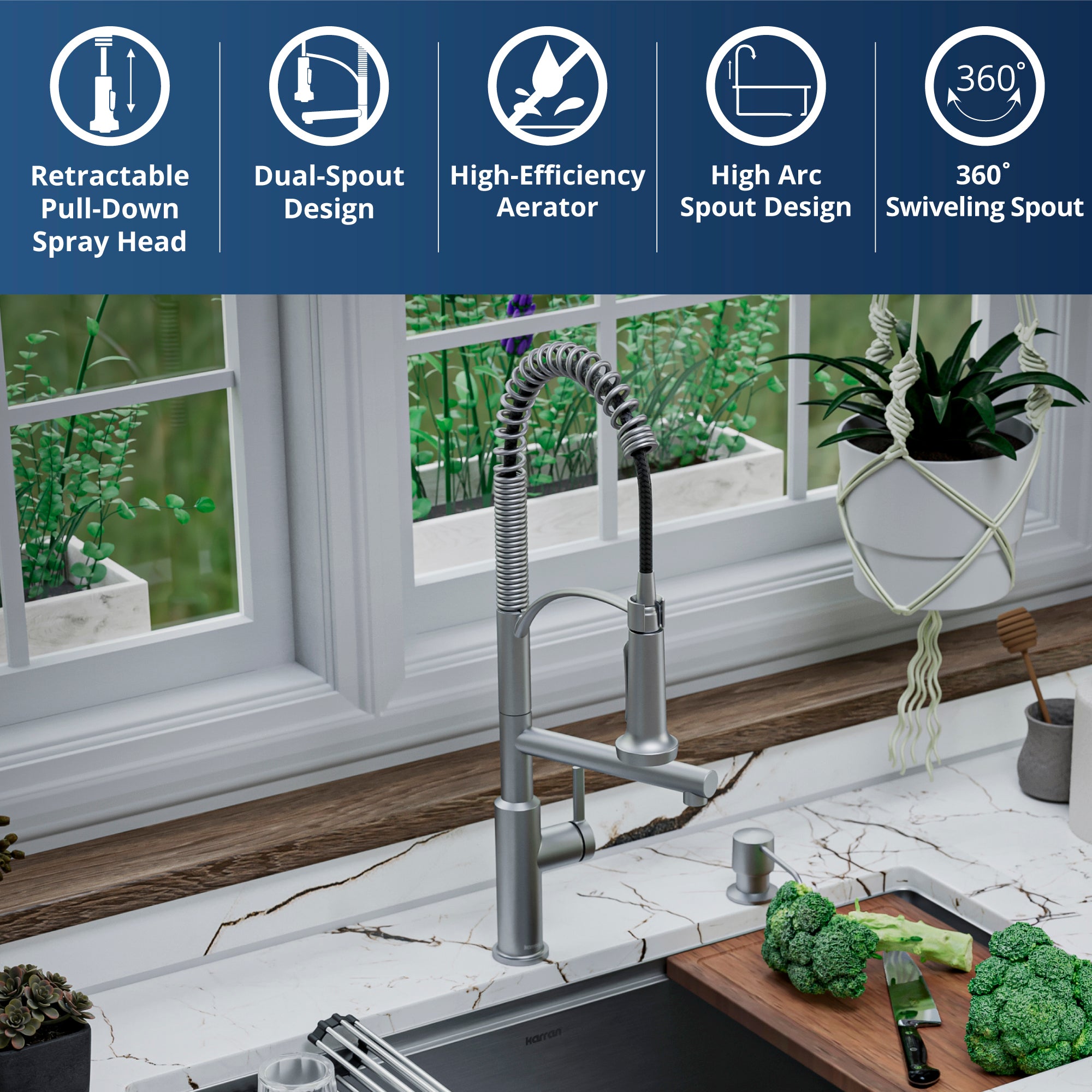 Karran Adlington 1.8 GPM Single Lever Handle Lead-free Brass ADA Kitchen Faucet, Pull-Down, Stainless Steel, KKF360SS