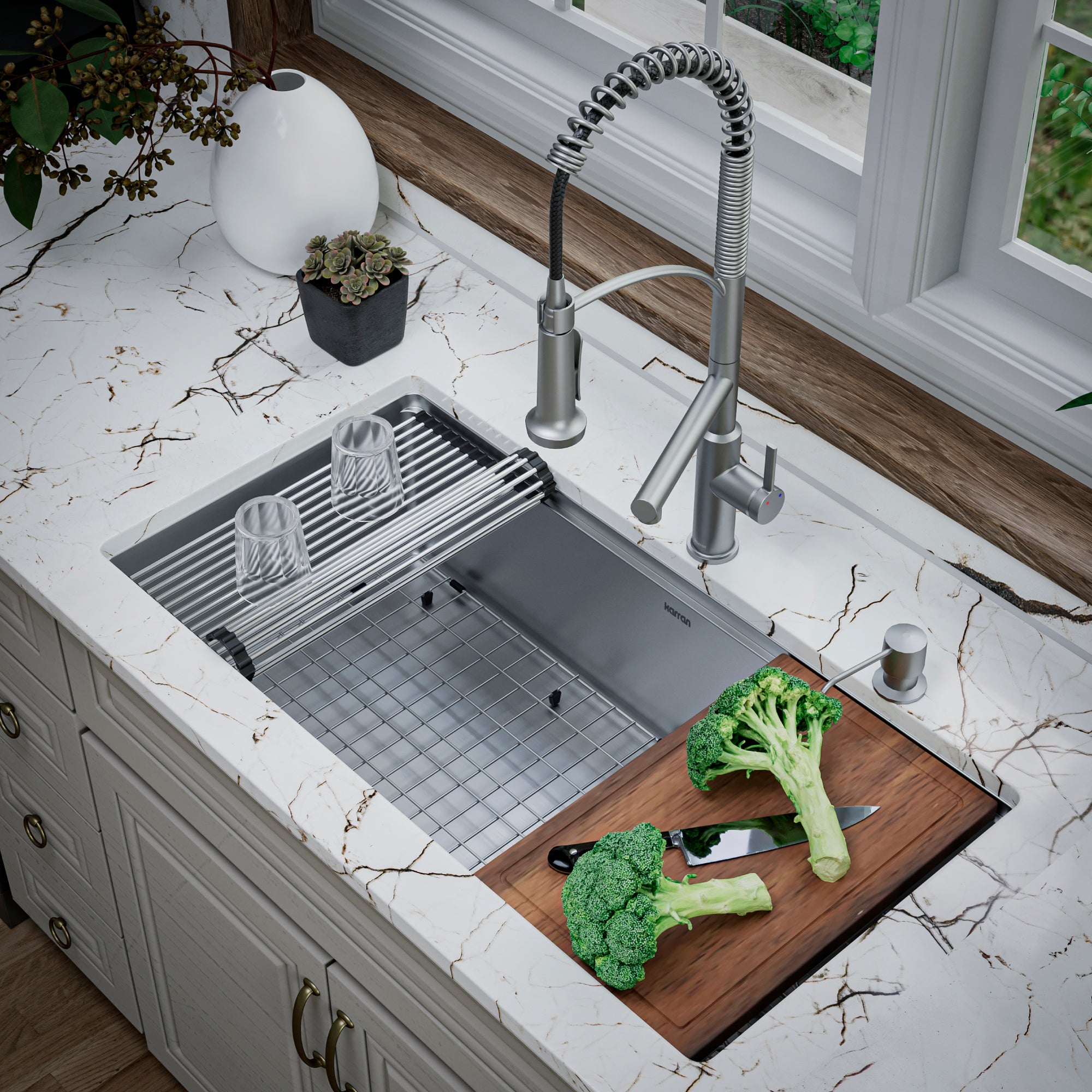 Karran Adlington 1.8 GPM Single Lever Handle Lead-free Brass ADA Kitchen Faucet, Pull-Down, Stainless Steel, KKF360SS
