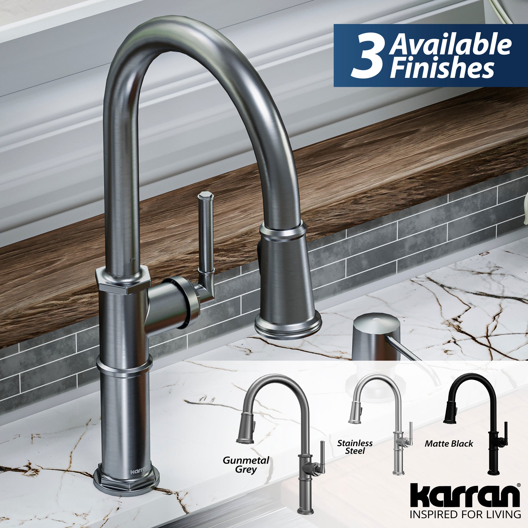 Karran Brampton 1.8 GPM Single Lever Handle Lead-free Brass ADA Kitchen Faucet, Pull-Down, Gunmetal Grey, KKF365GG