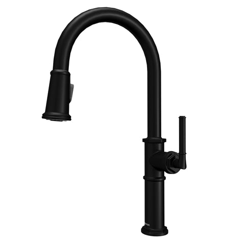 Karran Brampton 1.8 GPM Single Lever Handle Lead-free Brass ADA Kitchen Faucet, Pull-Down, Matte Black, KKF365MB