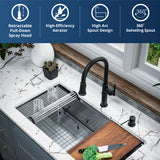 Karran Brampton 1.8 GPM Single Lever Handle Lead-free Brass ADA Kitchen Faucet, Pull-Down, Matte Black, KKF365MB