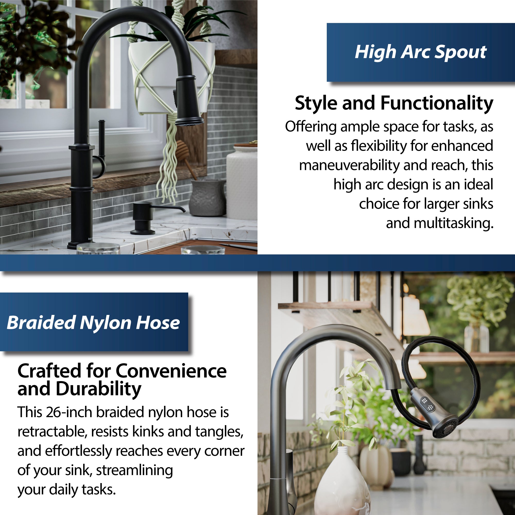 Karran Brampton 1.8 GPM Single Lever Handle Lead-free Brass ADA Kitchen Faucet, Pull-Down, Matte Black, KKF365MB