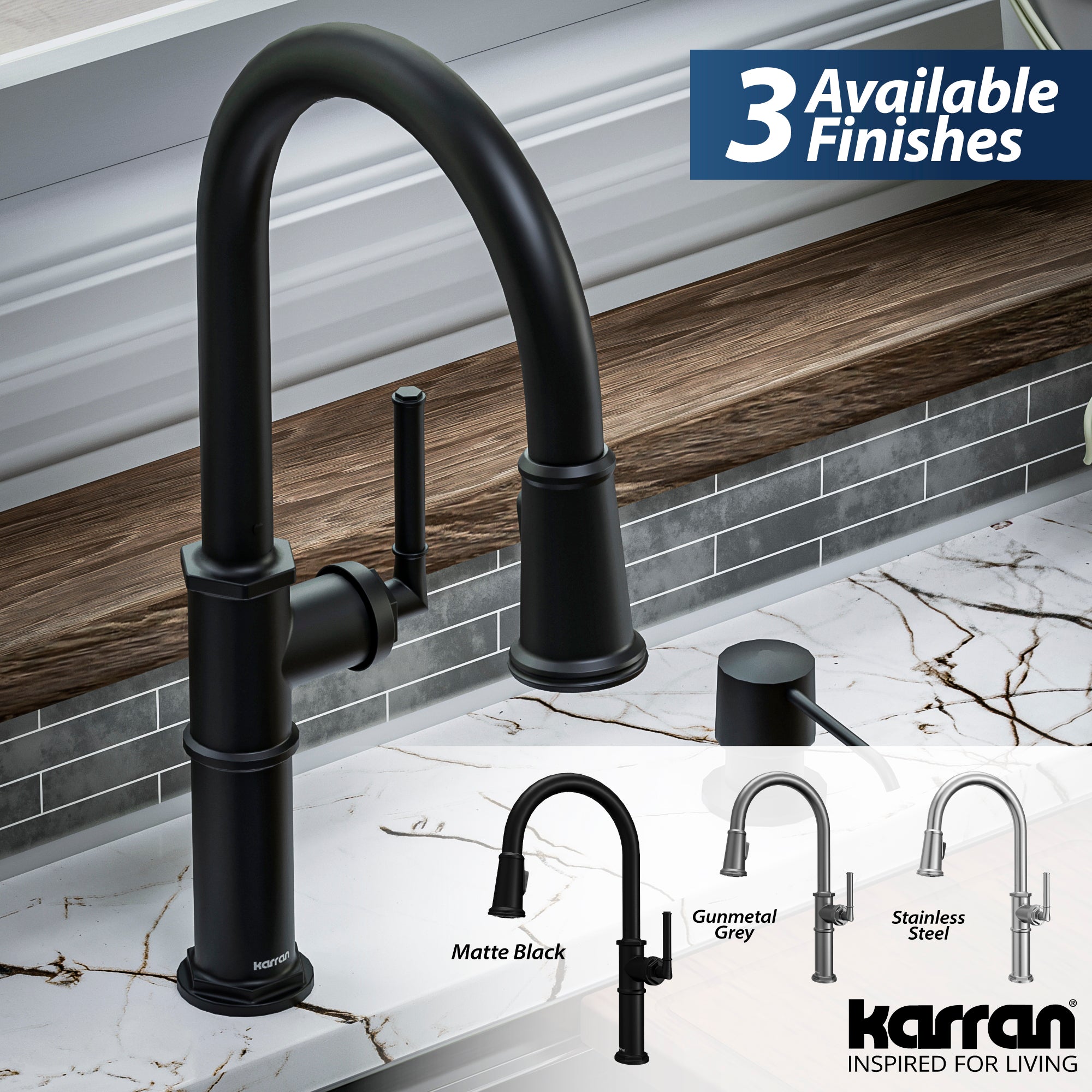 Karran Brampton 1.8 GPM Single Lever Handle Lead-free Brass ADA Kitchen Faucet, Pull-Down, Matte Black, KKF365MB