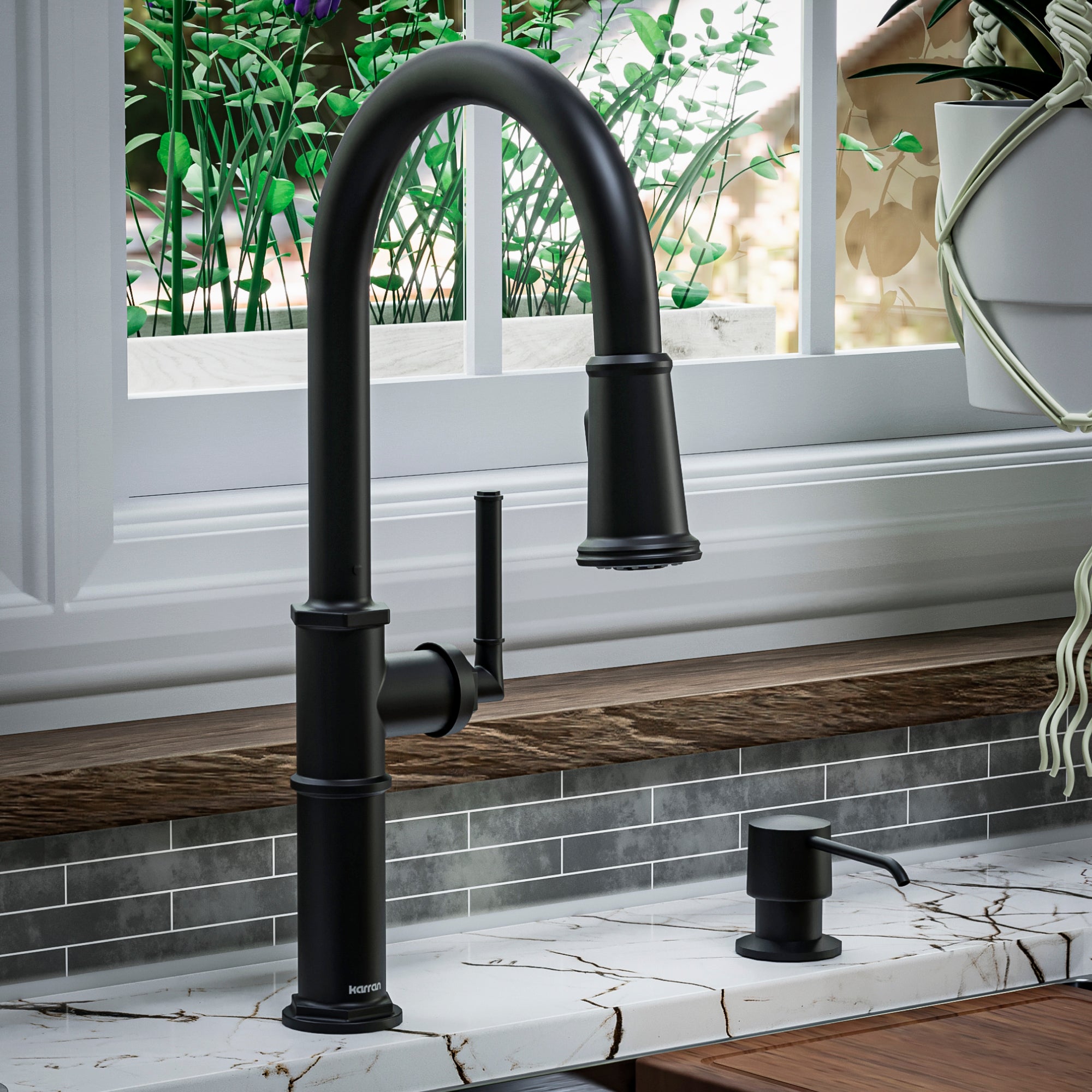 Karran Brampton 1.8 GPM Single Lever Handle Lead-free Brass ADA Kitchen Faucet, Pull-Down, Matte Black, KKF365MB