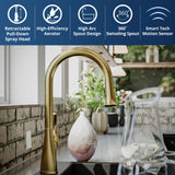 Karran Chantilly 1.8 GPM Single Lever Handle Lead-free Brass ADA Touchless Kitchen Faucet, Pull-Down, Brushed Gold, KKF375BG