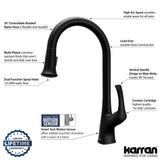 Karran Chantilly 1.8 GPM Single Lever Handle Lead-free Brass ADA Touchless Kitchen Faucet, Pull-Down, Matte Black, KKF375MB