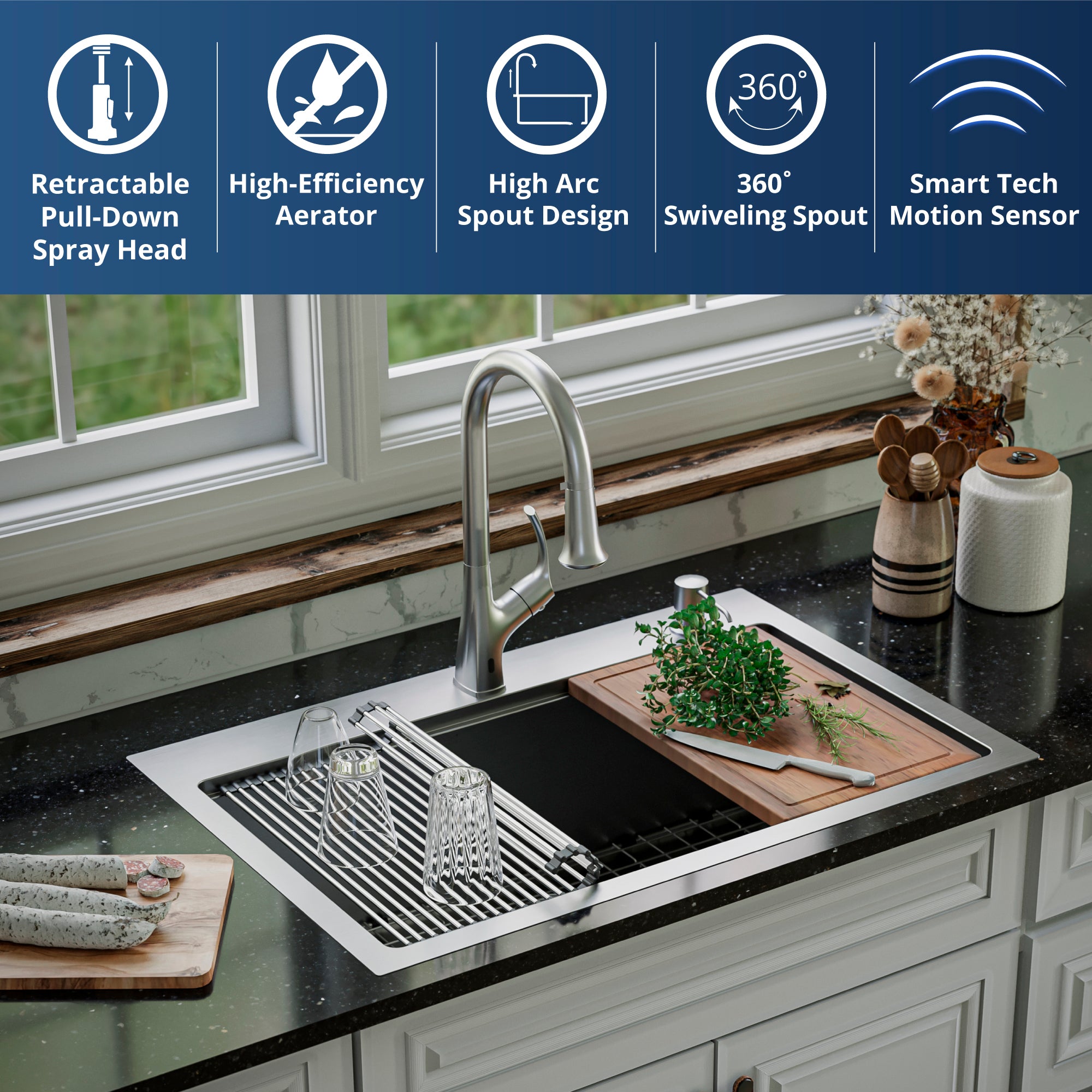 Karran Chantilly 1.8 GPM Single Lever Handle Lead-free Brass ADA Touchless Kitchen Faucet, Pull-Down, Stainless Steel, KKF375SS