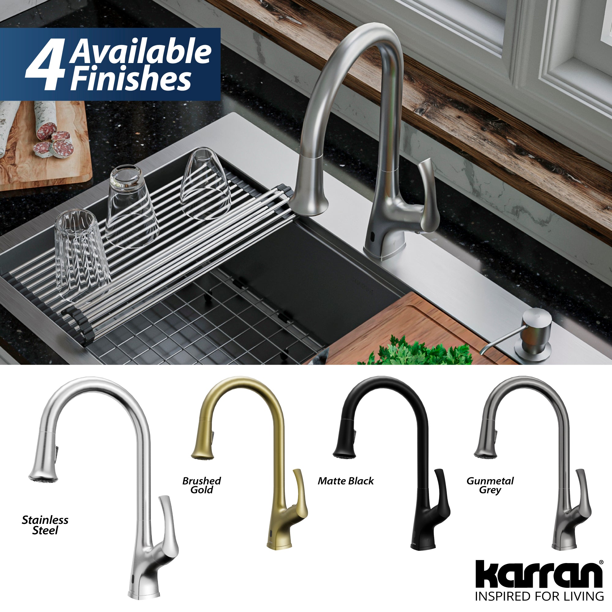 Karran Chantilly 1.8 GPM Single Lever Handle Lead-free Brass ADA Touchless Kitchen Faucet, Pull-Down, Stainless Steel, KKF375SS