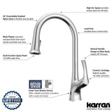 Karran Chantilly 1.8 GPM Single Lever Handle Lead-free Brass ADA Touchless Kitchen Faucet, Pull-Down, Stainless Steel, KKF375SS