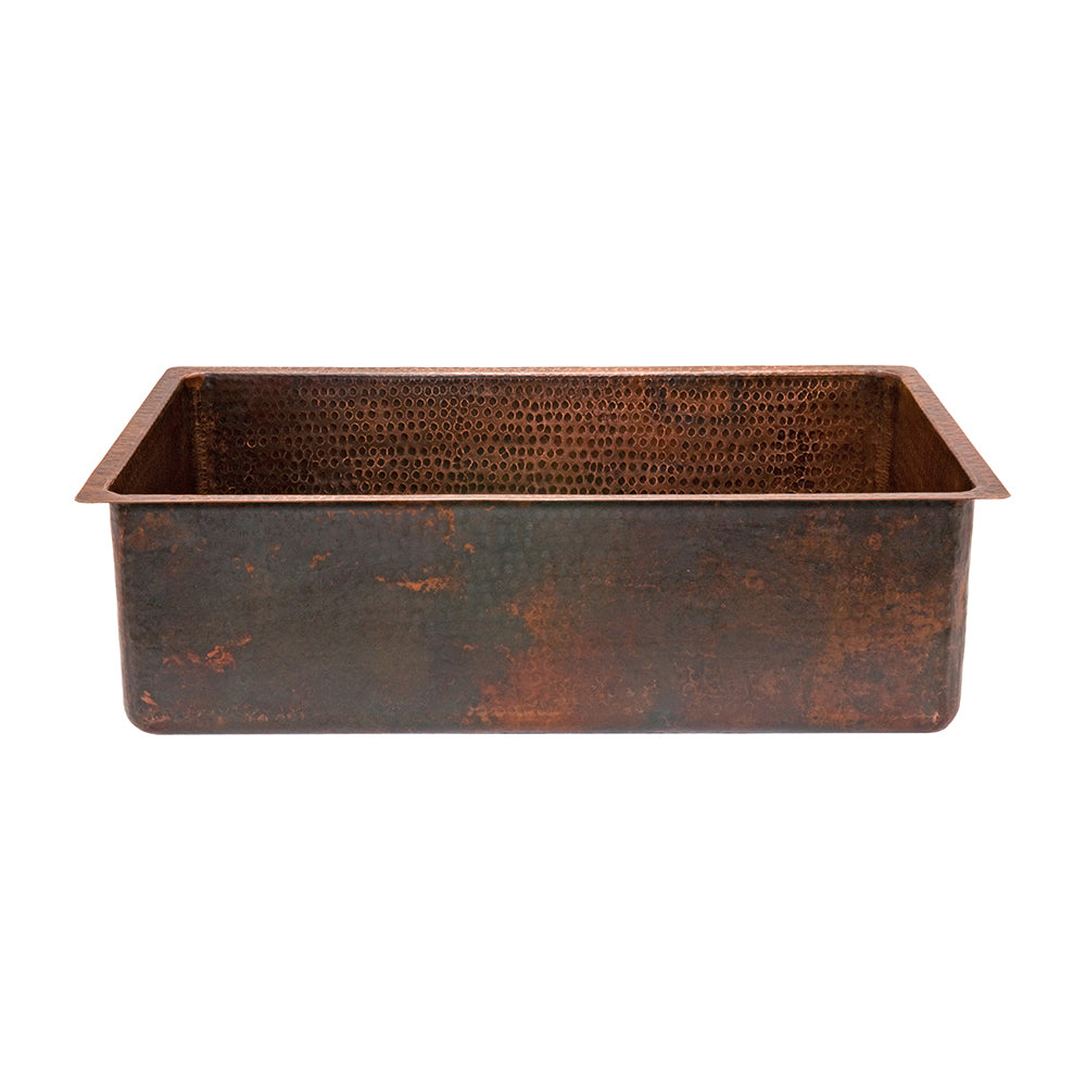 Premier Copper Products 30" Hammered Copper Kitchen Single Basin Sink with Matching Drain and Accessories, Oil Rubbed Bronze, KSP3_KSDB30199