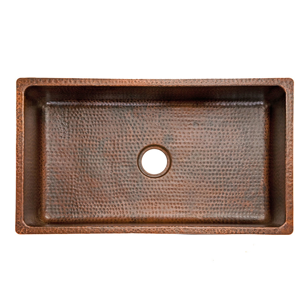 Premier Copper Products 33" Copper Kitchen Sink, Oil Rubbed Bronze, KSDB33199