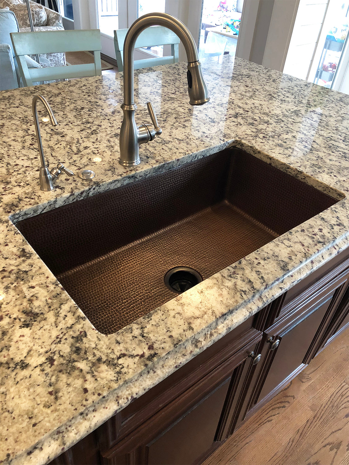 Installation Image of Premier Copper Products 33" Copper Kitchen Sink, Oil Rubbed Bronze, KSDB33199