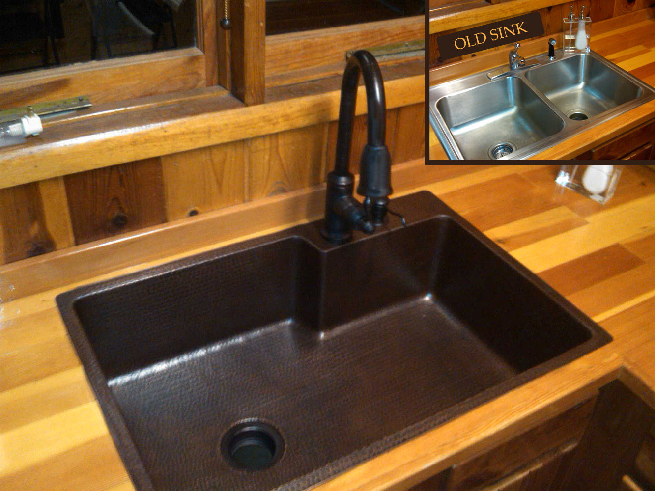 Installation Image of Premier Copper Products 33" Copper Kitchen Sink, Oil Rubbed Bronze, KSFDB33229