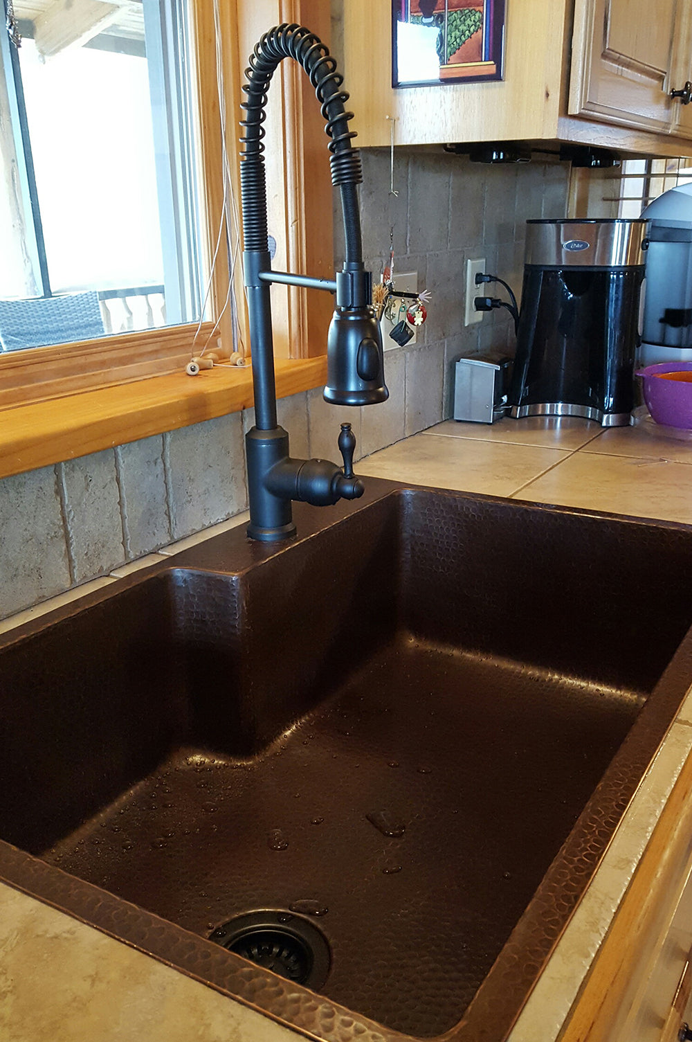 Installation Image of Premier Copper Products 33" Copper Kitchen Sink, Oil Rubbed Bronze, KSFDB33229