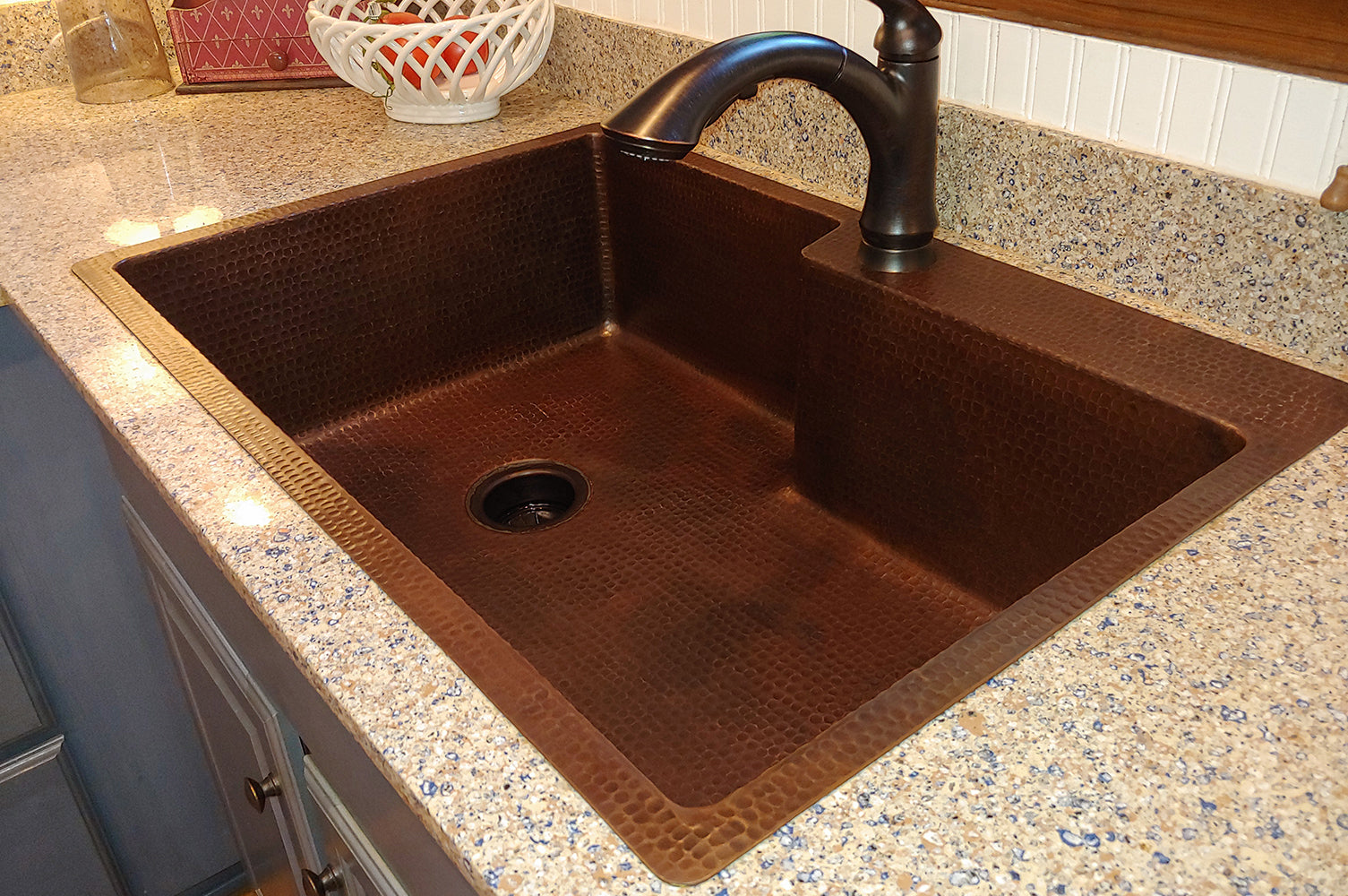 Installation Image of Premier Copper Products 33" Copper Kitchen Sink, Oil Rubbed Bronze, KSFDB33229