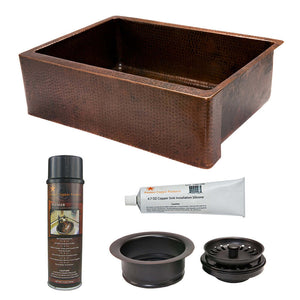 Alternate Image for Premier Copper Products 30" Hammered Copper Kitchen Apron Single Basin Farmhouse Sink with Matching Drain and Accessories, Oil Rubbed Bronze, KSP3_KASDB30229