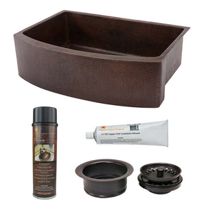 Alternate Image for Premier Copper Products 30" Hammered Copper Kitchen Rounded Apron Single Basin Farmhouse Sink with Matching Drains, and Accessories, Oil Rubbed Bronze, KSP3_KASRDB30249