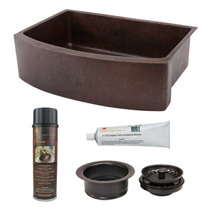 Alternate Image for Premier Copper Products 33" Hammered Copper Kitchen Rounded Apron Single Basin Farmhouse Sink with Matching Drain and Accessories, Oil Rubbed Bronze, KSP3_KASRDB33249