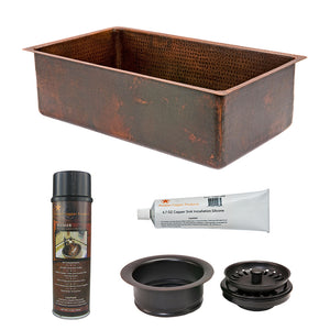 Alternate Image for Premier Copper Products 30" Hammered Copper Kitchen Single Basin Sink with Matching Drain and Accessories, Oil Rubbed Bronze, KSP3_KSDB30199