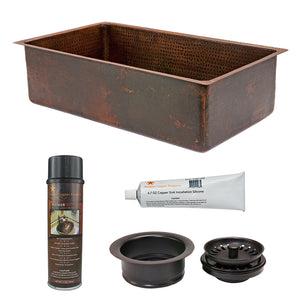 Alternate Image for Premier Copper Products 33" Hammered Copper Kitchen Single Basin Sink with Matching Drain and Accessories, Oil Rubbed Bronze, KSP3_KSDB33199