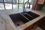 Installation Image of Premier Copper Products 42" Copper Kitchen Sink, 40/20/40 Triple Bowl, Oil Rubbed Bronze, KTDB422210