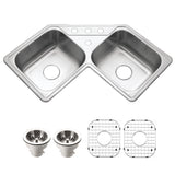 Houzer Legend 32" Stainless Steel Topmount 4-hole 50/50 Double Bowl Corner Kitchen Sink with Strainer & Grid - 20 Gauge, LCR-3221-C