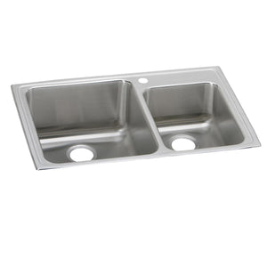 Alternate Image for Elkay Lustertone Classic 33" Drop In/Topmount Stainless Steel Kitchen Sink, 60/40 Double Bowl, Lustrous Satin, 2 Faucet Holes, LFGR33222