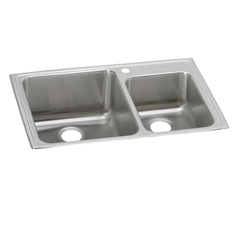 Elkay Lustertone Classic 33" Drop In/Topmount Stainless Steel Kitchen Sink, 60/40 Double Bowl, Lustrous Satin, 2 Faucet Holes, LFGR33222