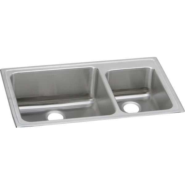 Elkay Lustertone Classic 37" Drop In/Topmount Stainless Steel Kitchen Sink, 60/40 Double Bowl, Lustrous Satin, No Faucet Hole, LFGR37220