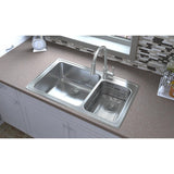 Elkay Lustertone Classic 37" Drop In/Topmount Stainless Steel Kitchen Sink, 60/40 Double Bowl, Lustrous Satin, 2 Faucet Holes, LFGR37222