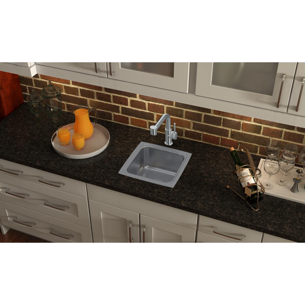 Elkay Lustertone Classic 15" Square Stainless Steel Bar/Prep Sink, Lustrous Satin, 18 Gauge, LFR1515
