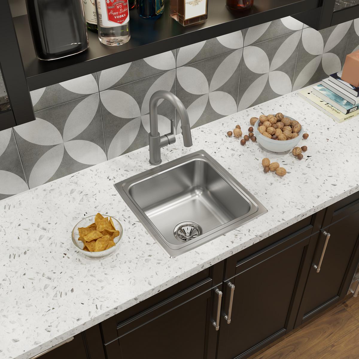 Elkay Lustertone Classic 17" Drop In/Topmount Stainless Steel Kitchen Sink, Lustrous Satin, 18 Gauge, LFR1717