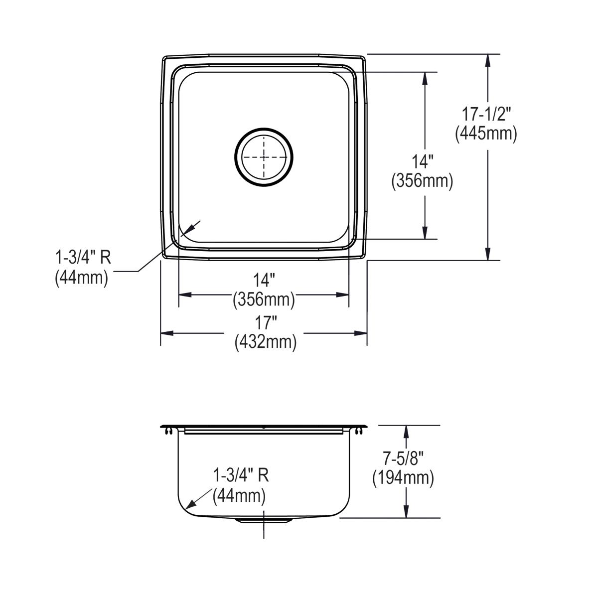 Elkay Lustertone Classic 17" Drop In/Topmount Stainless Steel Kitchen Sink, Lustrous Satin, 18 Gauge, LFR1717