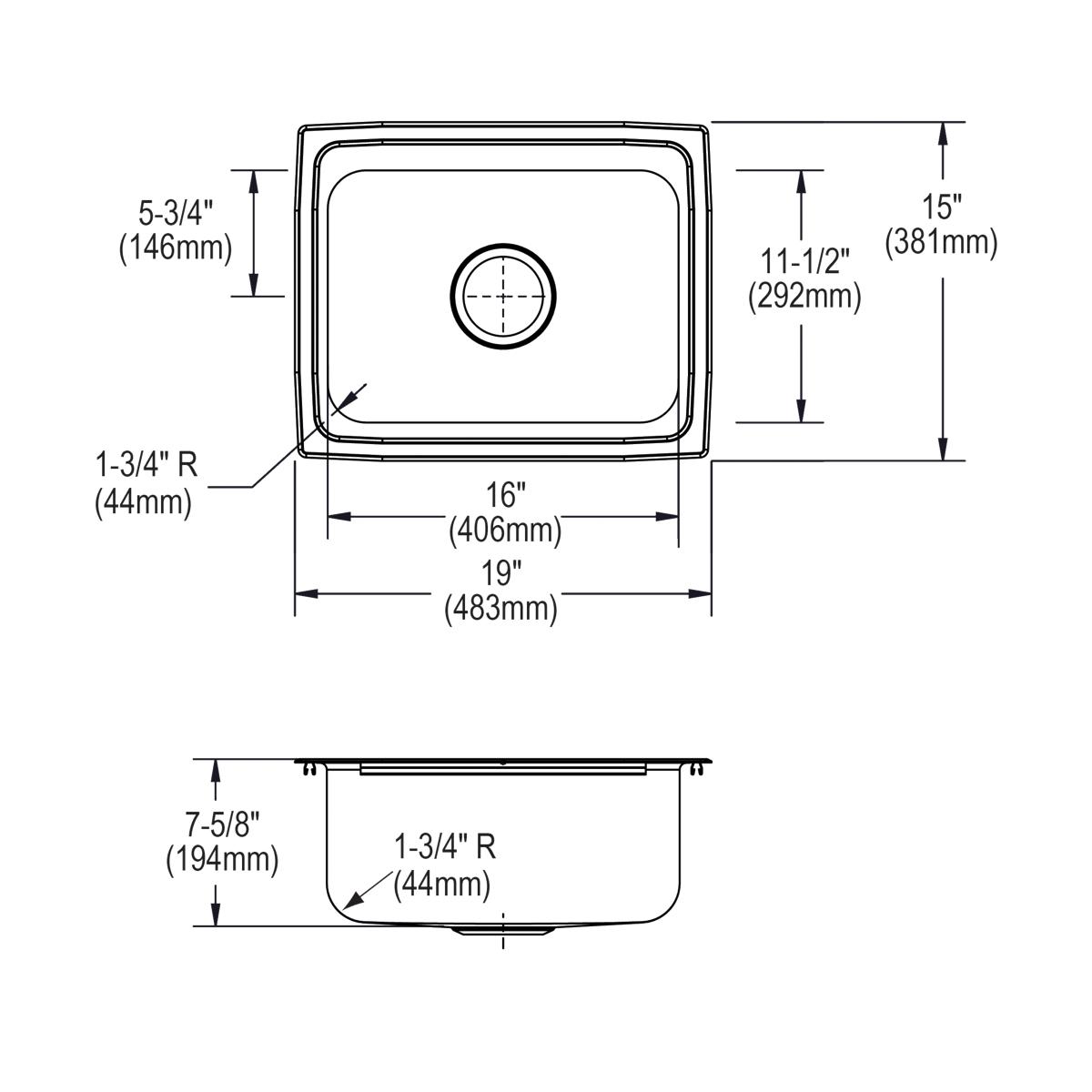 Elkay Lustertone Classic 19" Drop In/Topmount Stainless Steel Kitchen Sink, Lustrous Satin, 18 Gauge, LFR1915