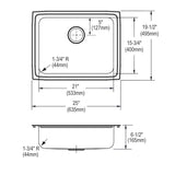 Elkay Lustertone Classic 25" Drop In/Topmount Stainless Steel ADA Kitchen Sink, Lustrous Satin, 18 Gauge, LFRAD251965