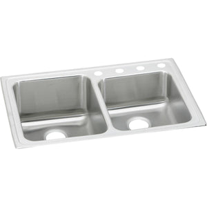 Alternate Image for Elkay Lustertone Classic 33" Drop In/Topmount Stainless Steel Kitchen Sink, 60/40 Double Bowl, Lustrous Satin, 4 Faucet Holes, LGR33224