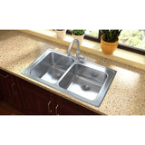 Elkay Lustertone Classic 37" Drop In/Topmount Stainless Steel Kitchen Sink, Double Bowl, Lustrous Satin, 2 Faucet Holes, LGR37222