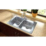 Elkay Lustertone Classic 37" Drop In/Topmount Stainless Steel Kitchen Sink, Double Bowl, Lustrous Satin, 4 Faucet Holes, LGR37224