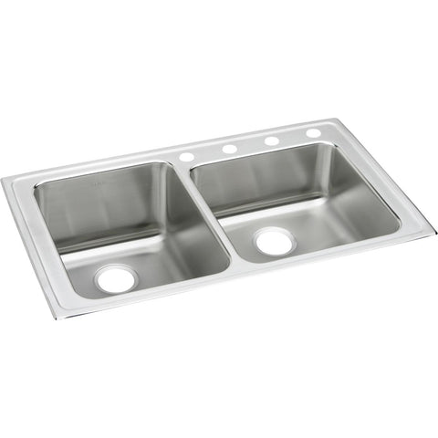Elkay Lustertone Classic 37" Drop In/Topmount Stainless Steel Kitchen Sink, Double Bowl, Lustrous Satin, 4 Faucet Holes, LGR37224