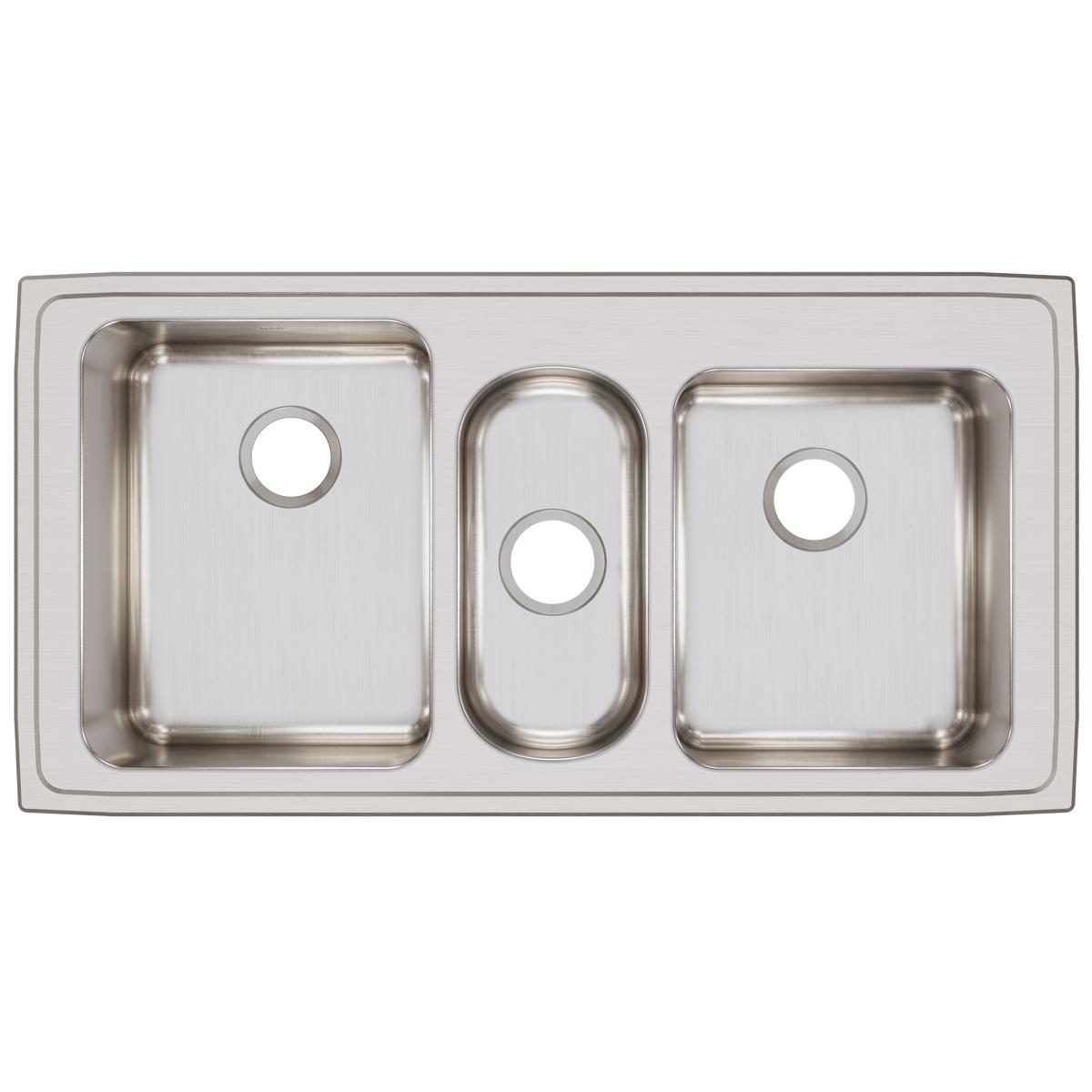 Elkay Lustertone Classic 43" Drop In/Topmount Stainless Steel Kitchen Sink, 43/20/37 Triple Bowl, Lustrous Satin, 18 Gauge, LGR43220