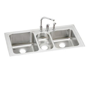 Alternate Image for Elkay Lustertone Classic 43" Drop In/Topmount Stainless Steel Kitchen Sink Kit with Faucet, 43/20/37 Triple Bowl, Lustrous Satin, 3 Faucet Holes, LGR4322C