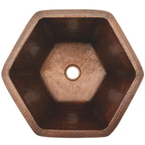 Premier Copper Products 15.5" Hexagon Under Counter Hammered Copper Bathroom Sink, Matching Drain and Accessories, Oil Rubbed Bronze, BSP5_LH15.5DB-P